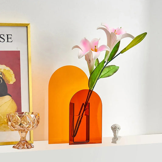 Creative Acrylic Vases Rainbow Color Floral Container Decorative Shop Design Wedding Party Home Office Decoration Modern Decor